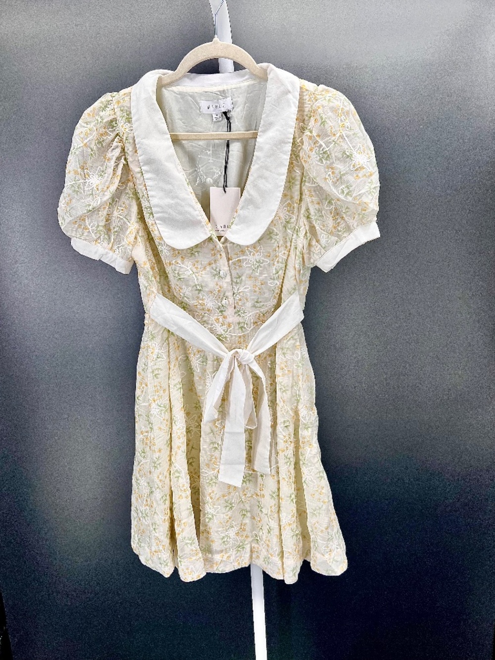 MABEL -Ivory, Yellow and Green Embroidered Cottagecore Dress- Size M